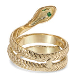 14k Yellow Gold Emerald Eye Coiled Snake Ring