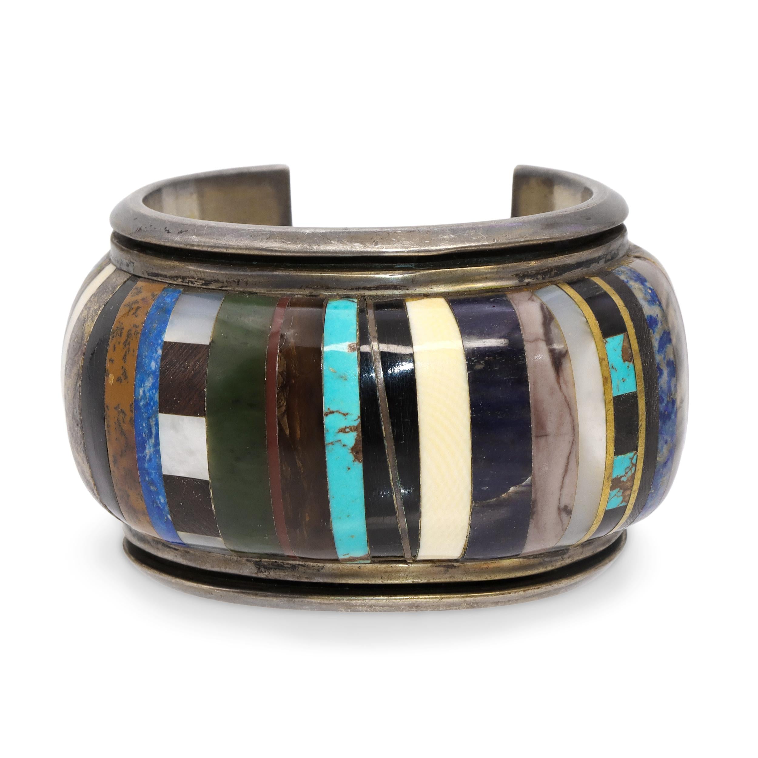 Vintage Southwestern Sterling Silver Multi-Stone Inlay Cuff Bracelet