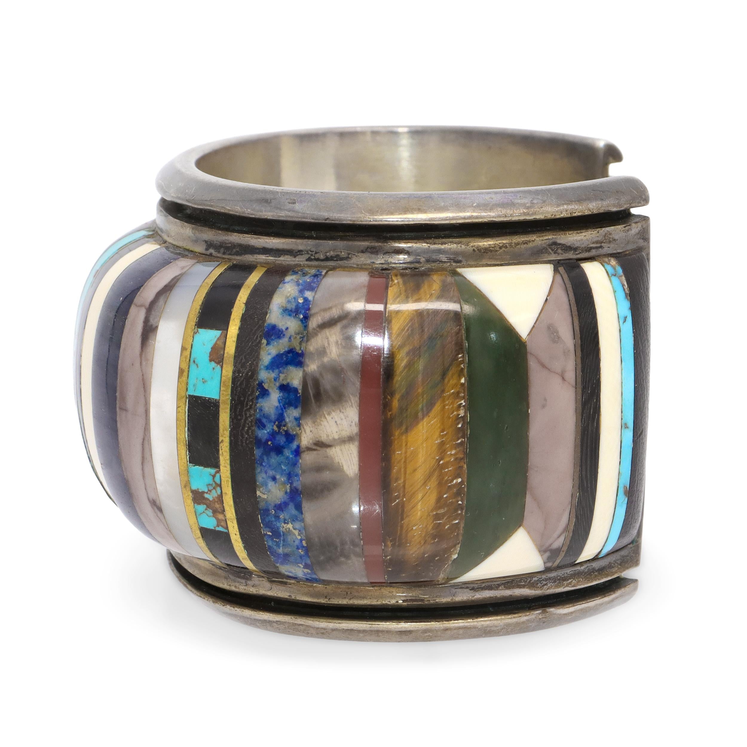 Vintage Southwestern Sterling Silver Multi-Stone Inlay Cuff Bracelet