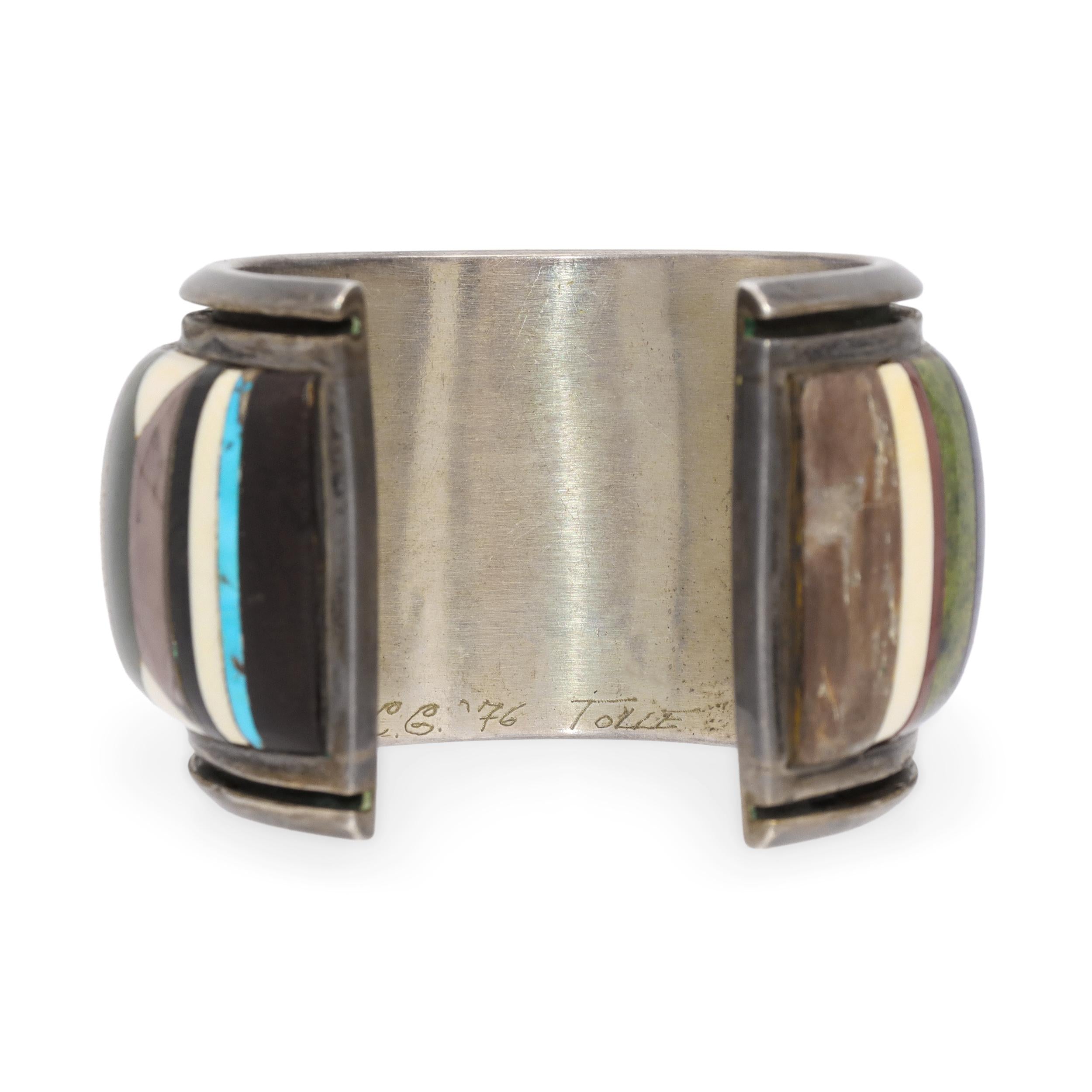 Vintage Southwestern Sterling Silver Multi-Stone Inlay Cuff Bracelet