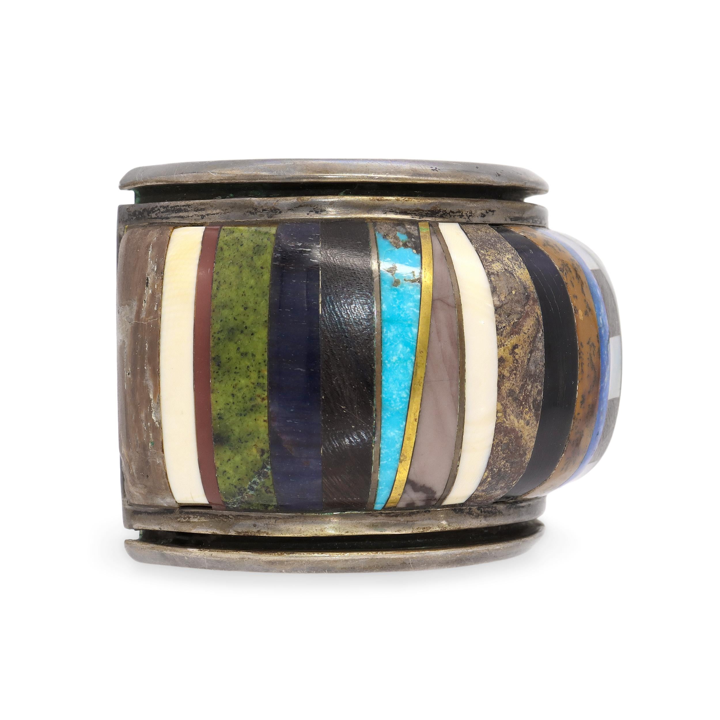 Vintage Southwestern Sterling Silver Multi-Stone Inlay Cuff Bracelet