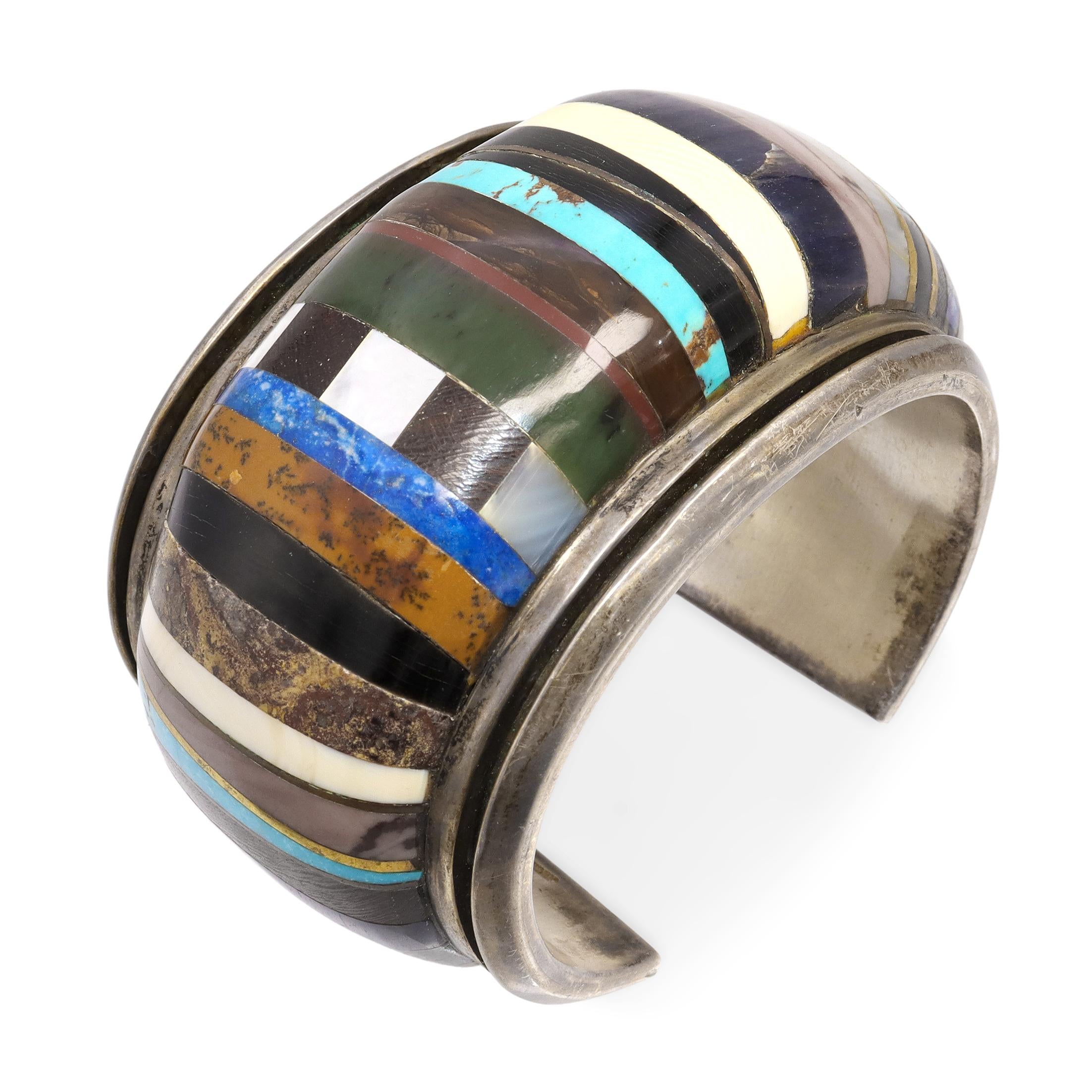 Vintage Southwestern Sterling Silver Multi-Stone Inlay Cuff Bracelet