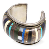 Vintage Southwestern Sterling Silver Multi-Stone Inlay Cuff Bracelet
