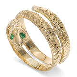 14k Yellow Gold Emerald Eye Coiled Snake Ring