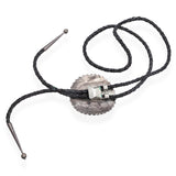 Vintage Sterling Silver & Leather Cord Needlepoint Turquoise Bolo Tie