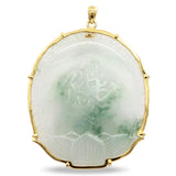 Vintage 18K Yellow Gold Carved Jade Guanyin Pendant
