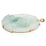 Vintage 18K Yellow Gold Carved Jade Guanyin Pendant