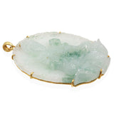 Vintage 18K Yellow Gold Carved Jade Guanyin Pendant