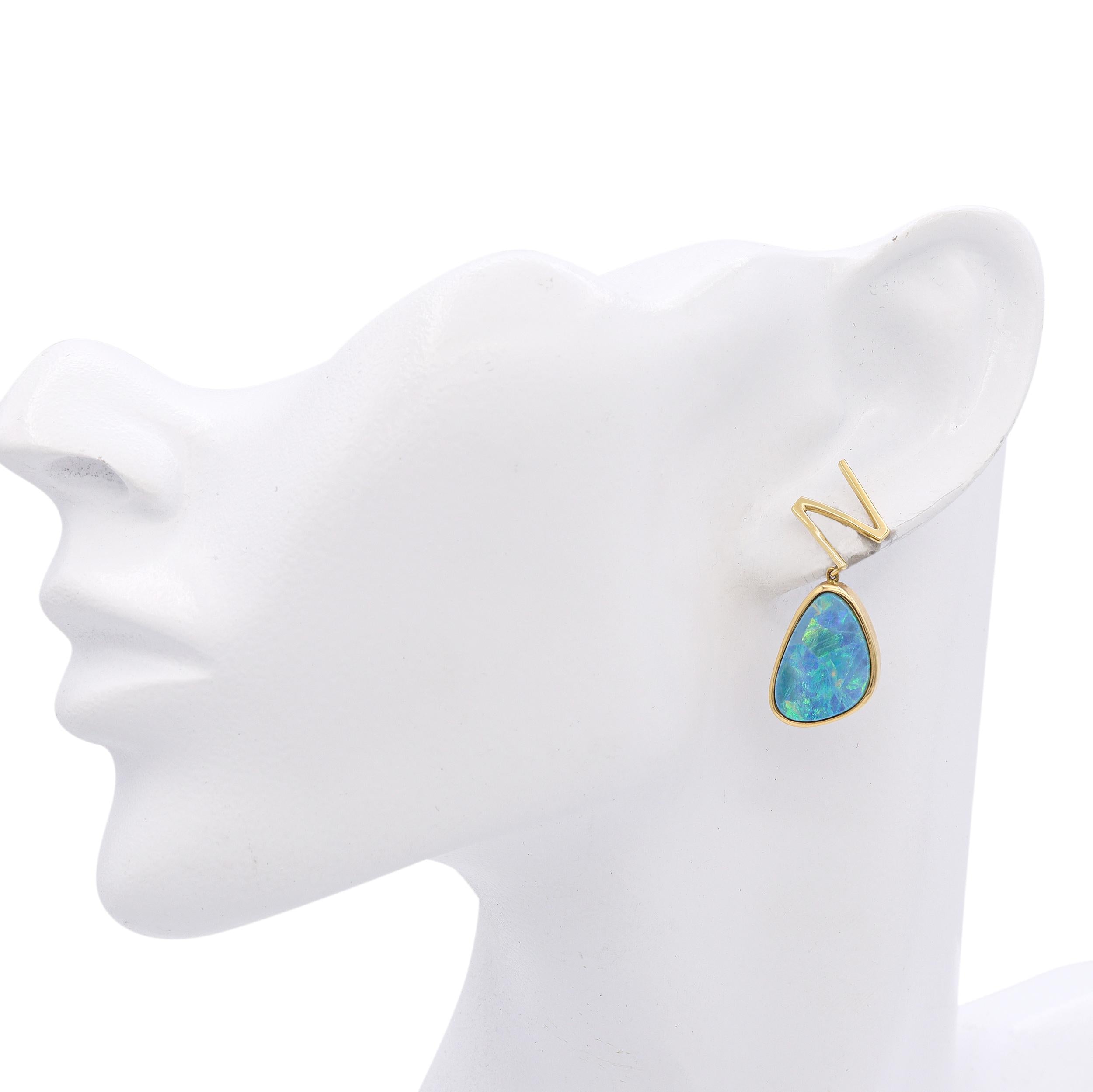 14k Yellow Gold Opal and Diamond Freeform Earring and Pendant Set