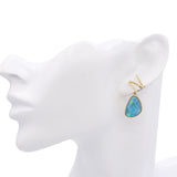 14k Yellow Gold Opal and Diamond Freeform Earring and Pendant Set