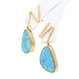 14k Yellow Gold Opal and Diamond Freeform Earring and Pendant Set