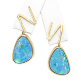 14k Yellow Gold Opal and Diamond Freeform Earring and Pendant Set