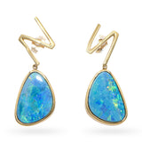 14k Yellow Gold Opal and Diamond Freeform Earring and Pendant Set