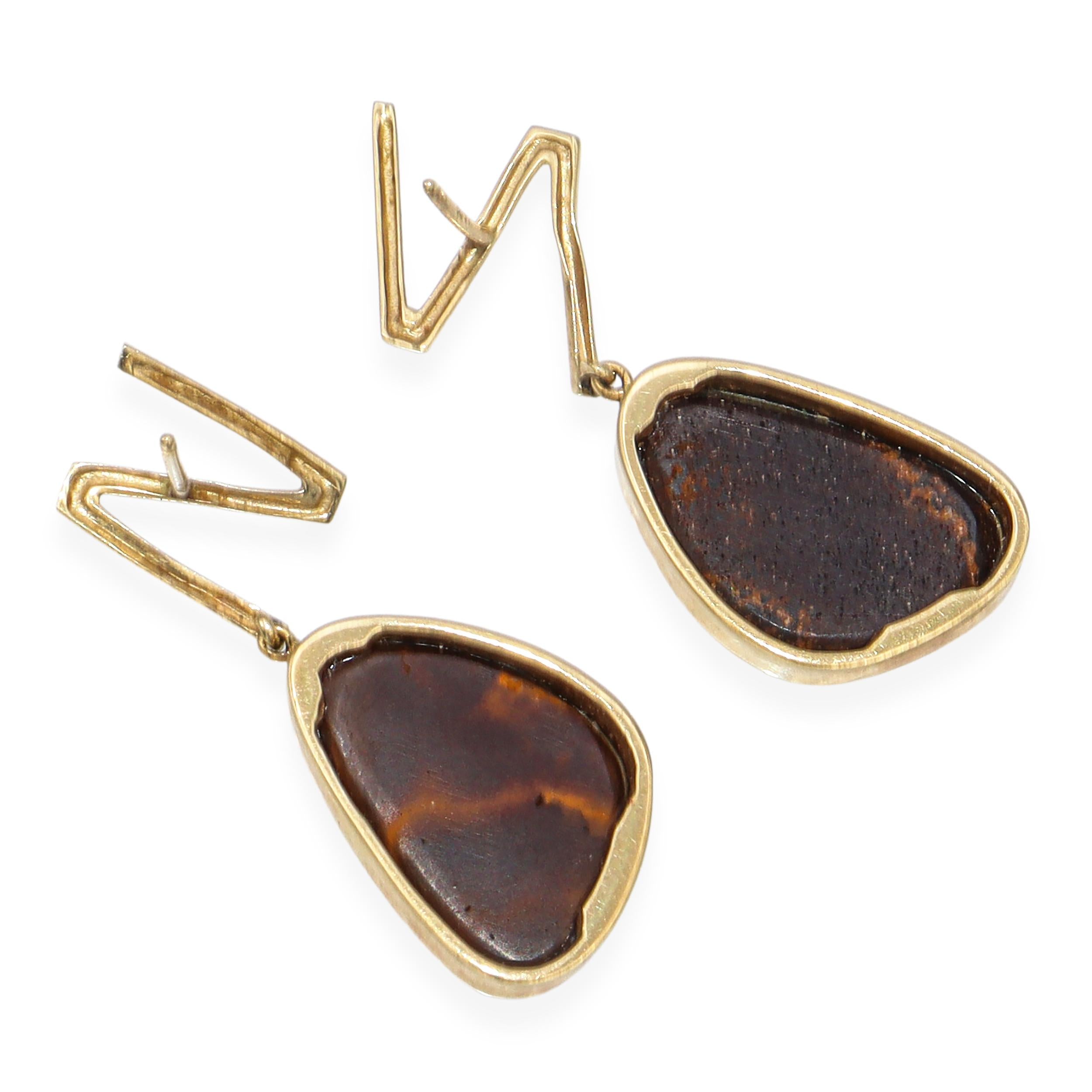14k Yellow Gold Opal and Diamond Freeform Earring and Pendant Set