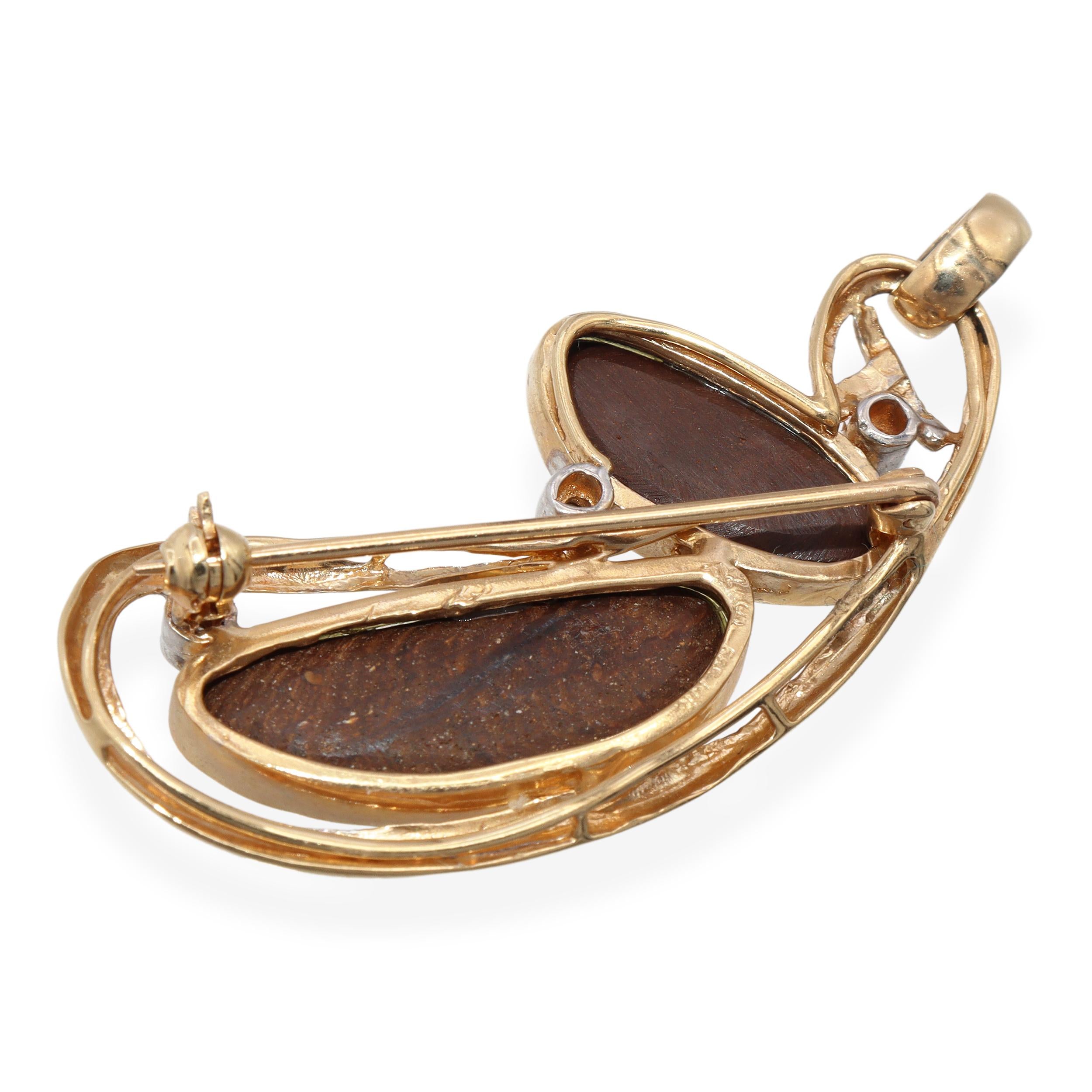 14k Yellow Gold Opal and Diamond Freeform Earring and Pendant Set