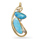 14k Yellow Gold Opal and Diamond Freeform Earring and Pendant Set