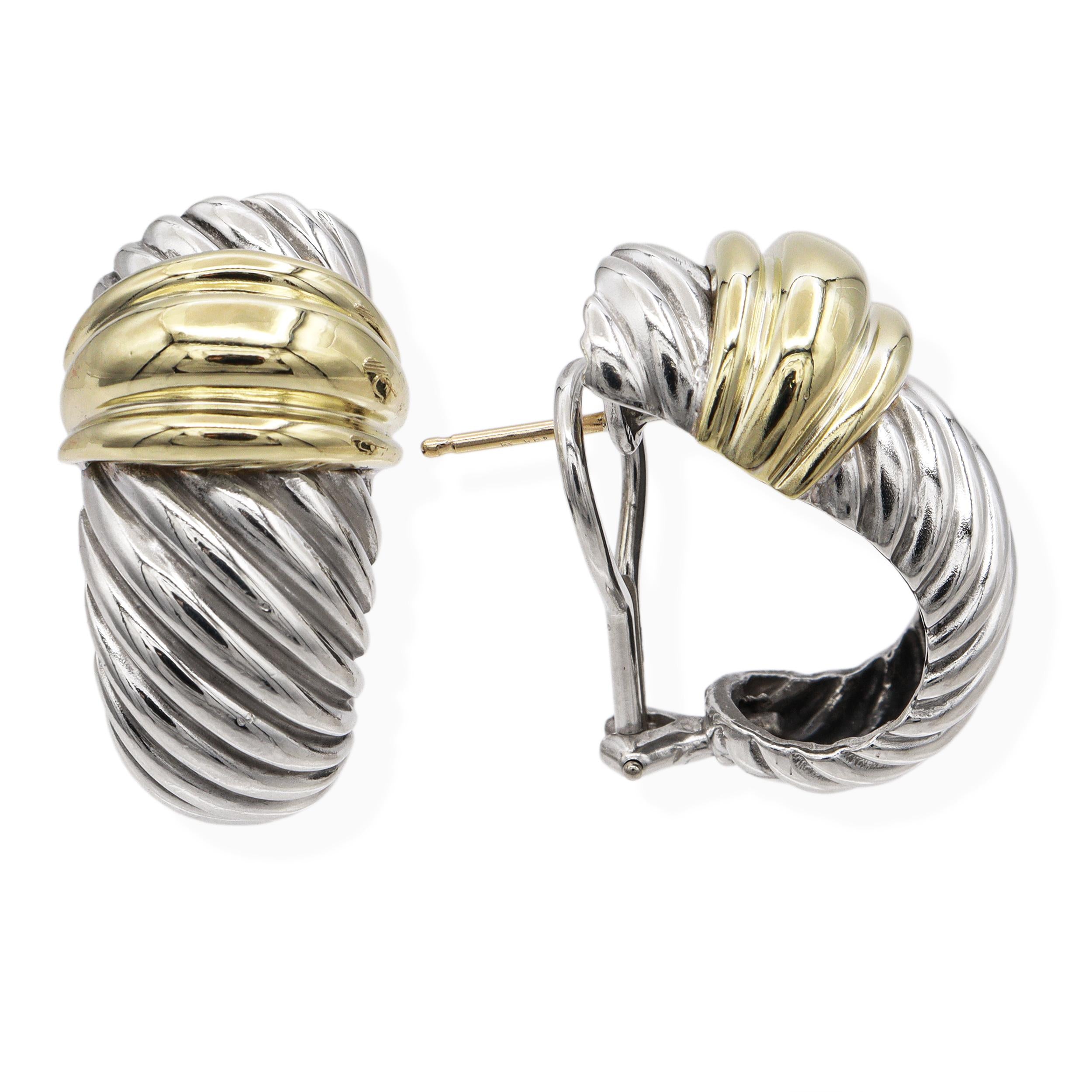 David Yurman 14K Yellow Gold & Sterling Silver Cable Shrimp Earrings