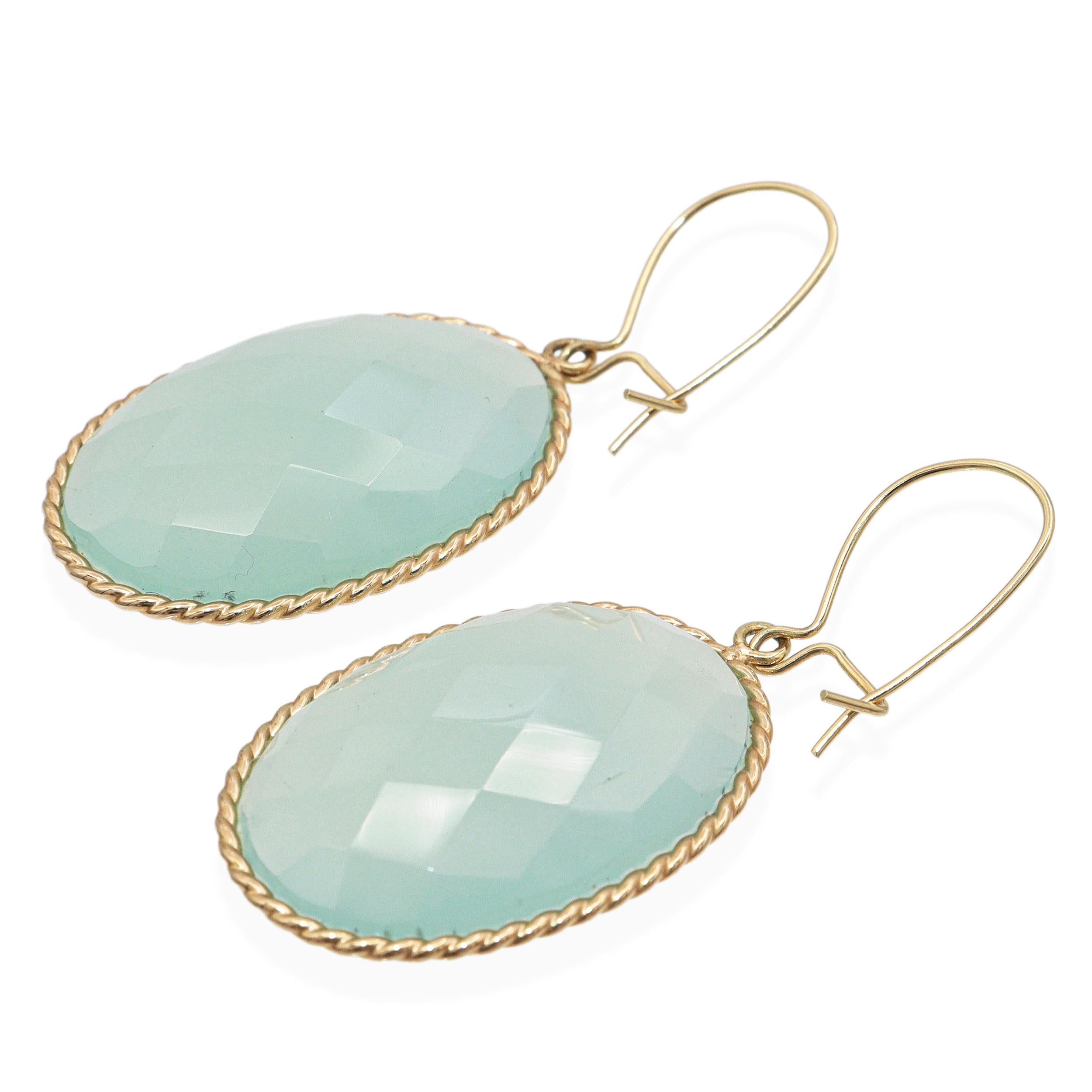 Vintage 14K Yellow Gold Faceted Chrysoprase Drop Earrings