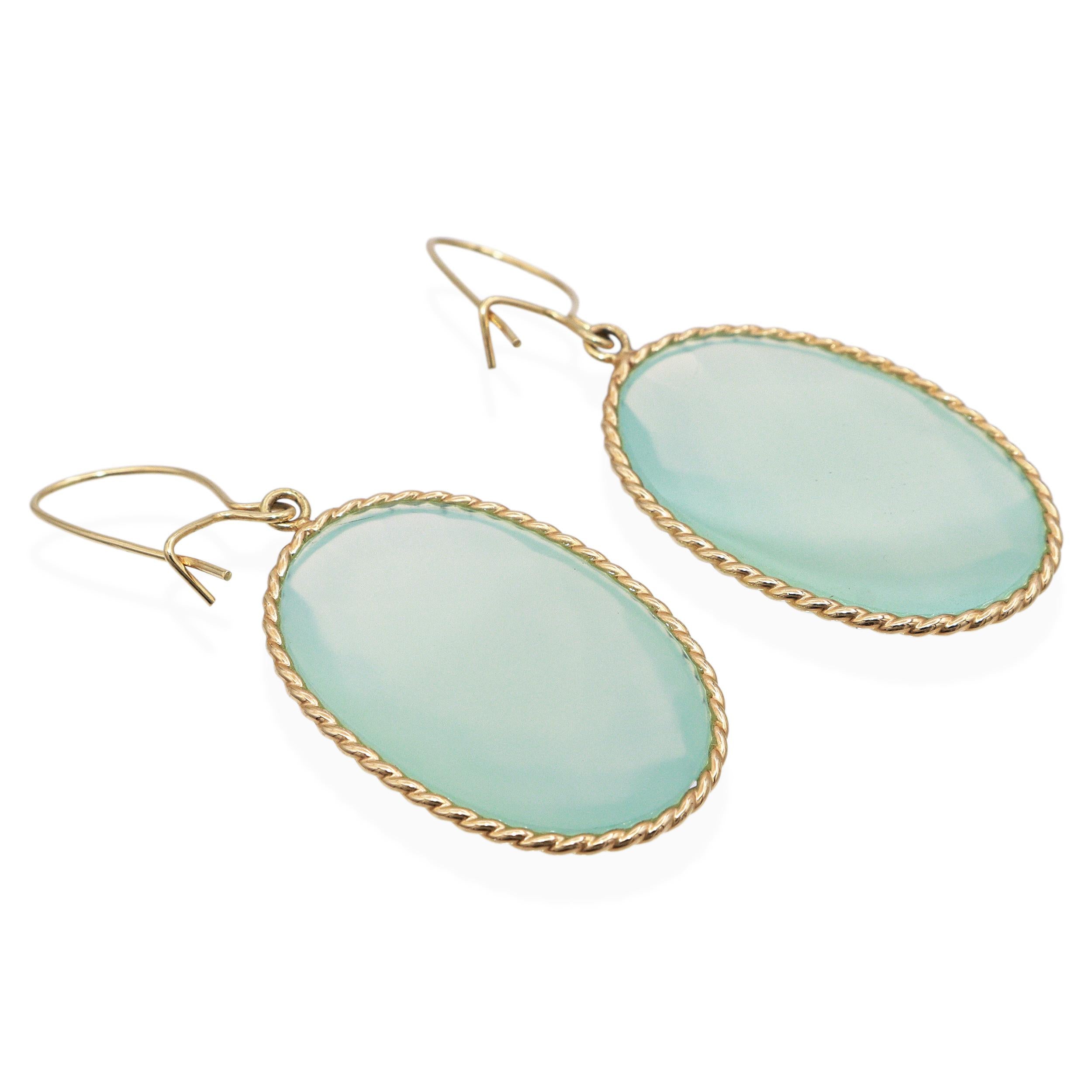 Vintage 14K Yellow Gold Faceted Chrysoprase Drop Earrings