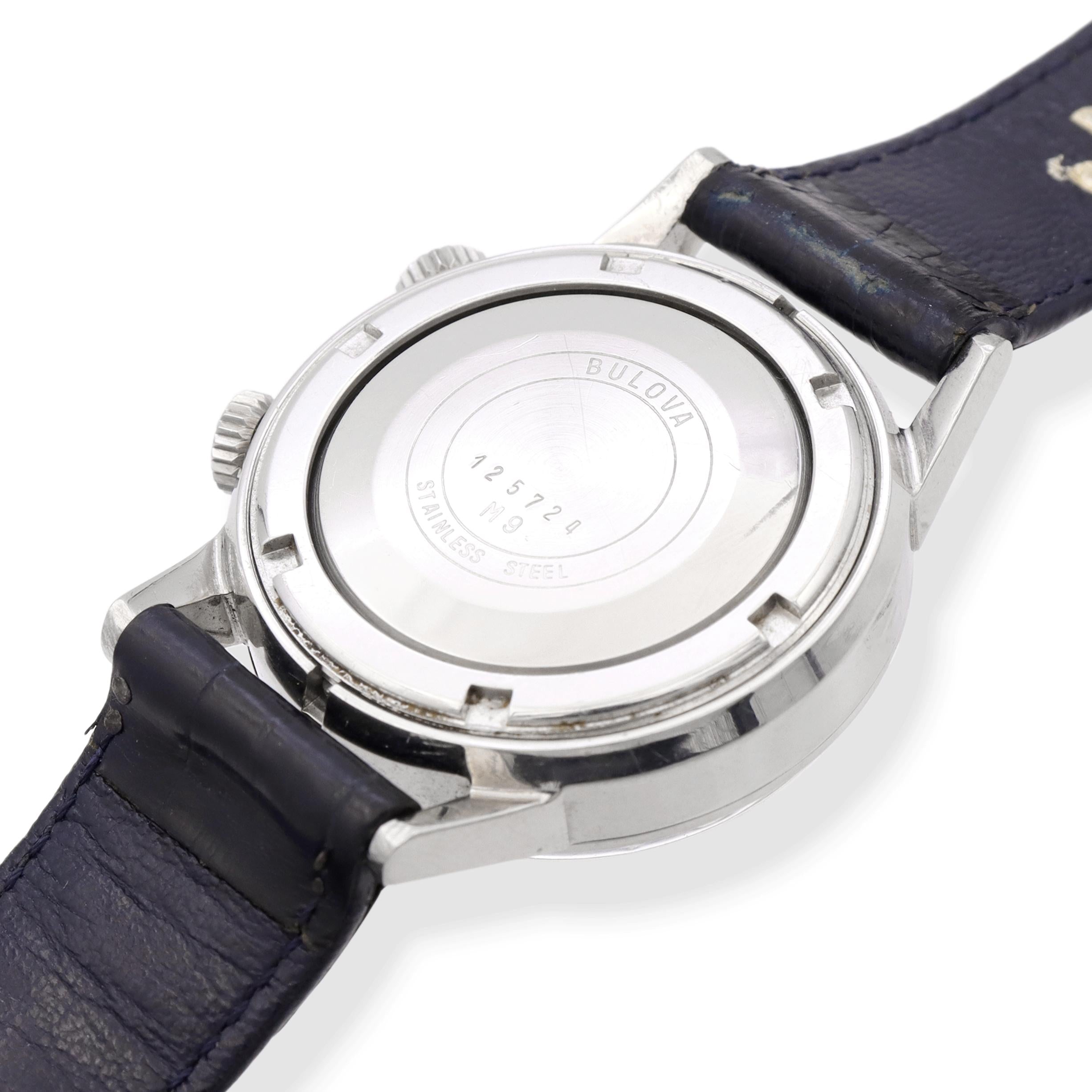 Vintage Bulova Wrist Alarm Stainless Steel Date Hand-Wind Men's Watch