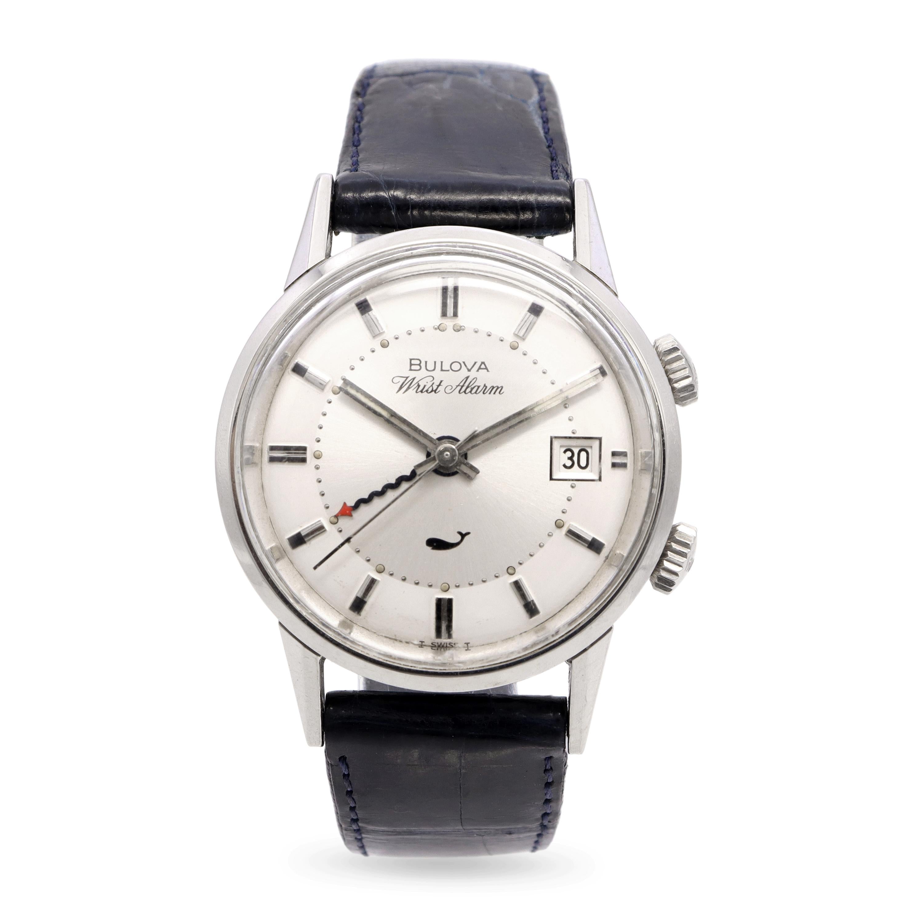 Vintage Bulova Wrist Alarm Stainless Steel Date Hand-Wind Men's Watch
