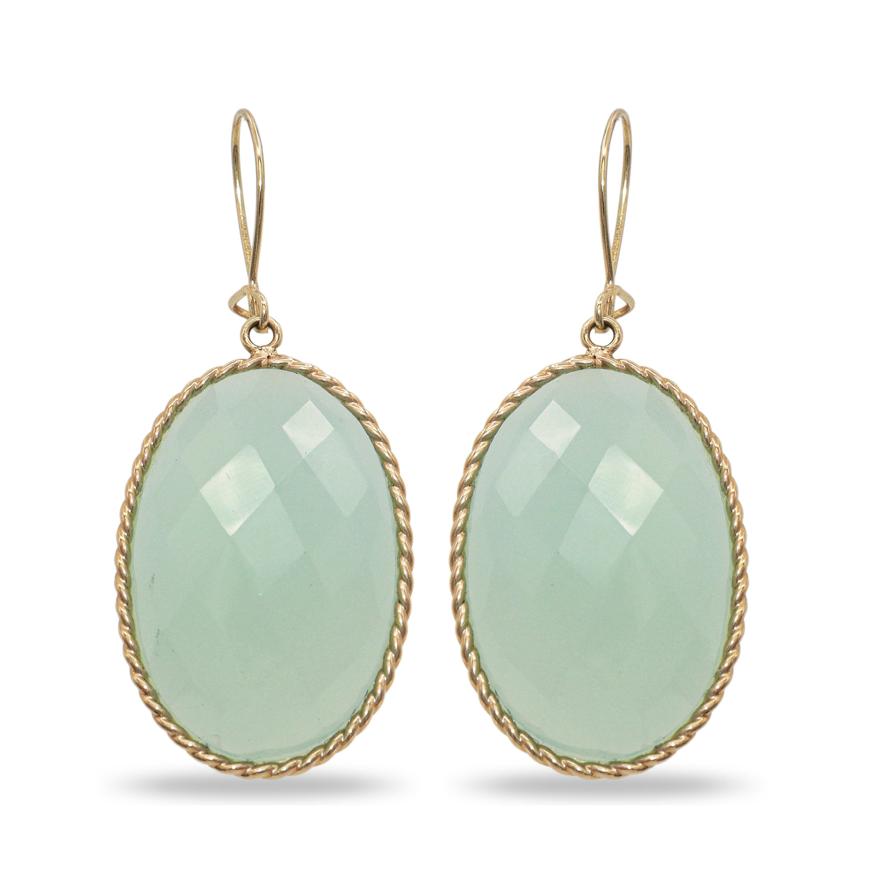 Vintage 14K Yellow Gold Faceted Chrysoprase Drop Earrings