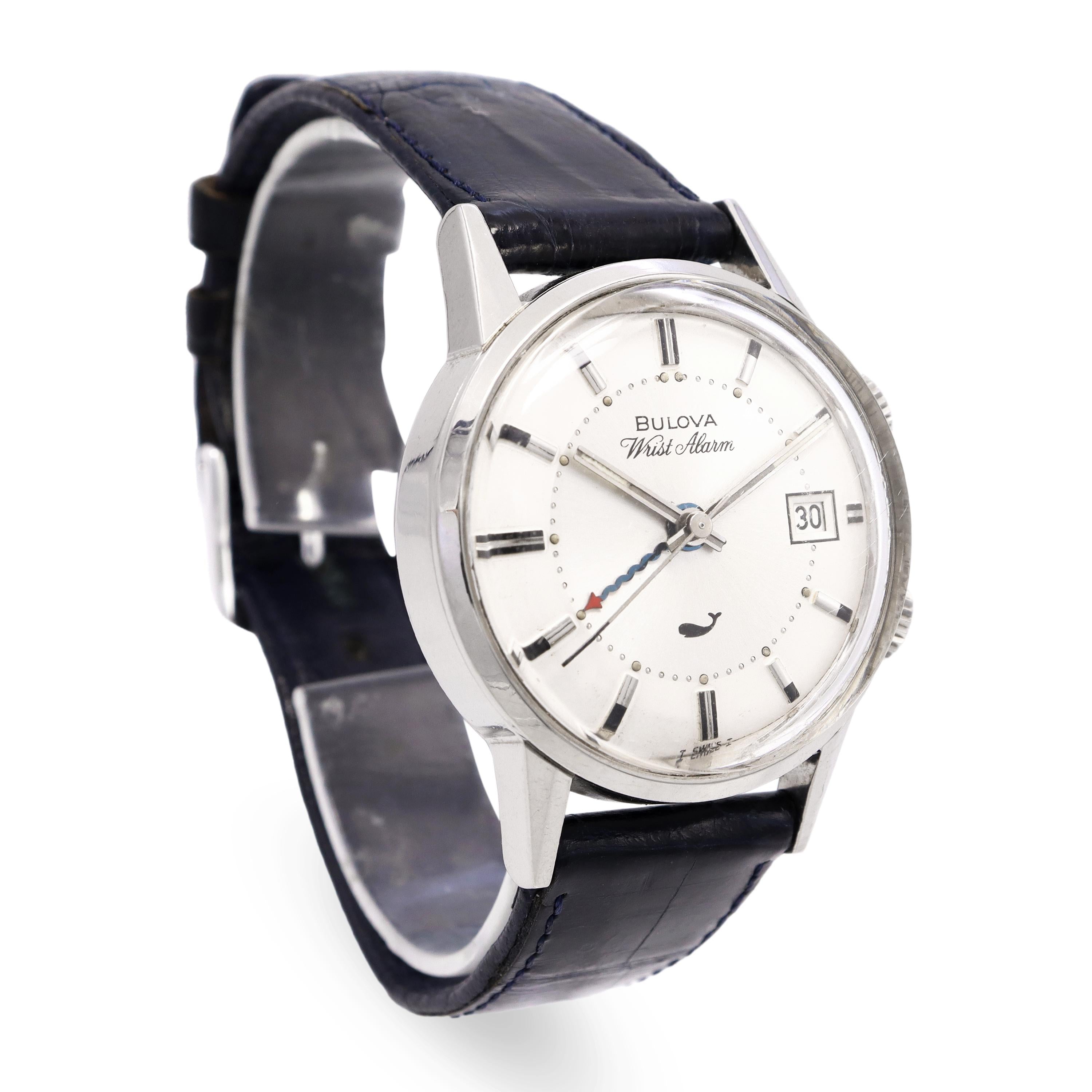Vintage Bulova Wrist Alarm Stainless Steel Date Hand-Wind Men's Watch