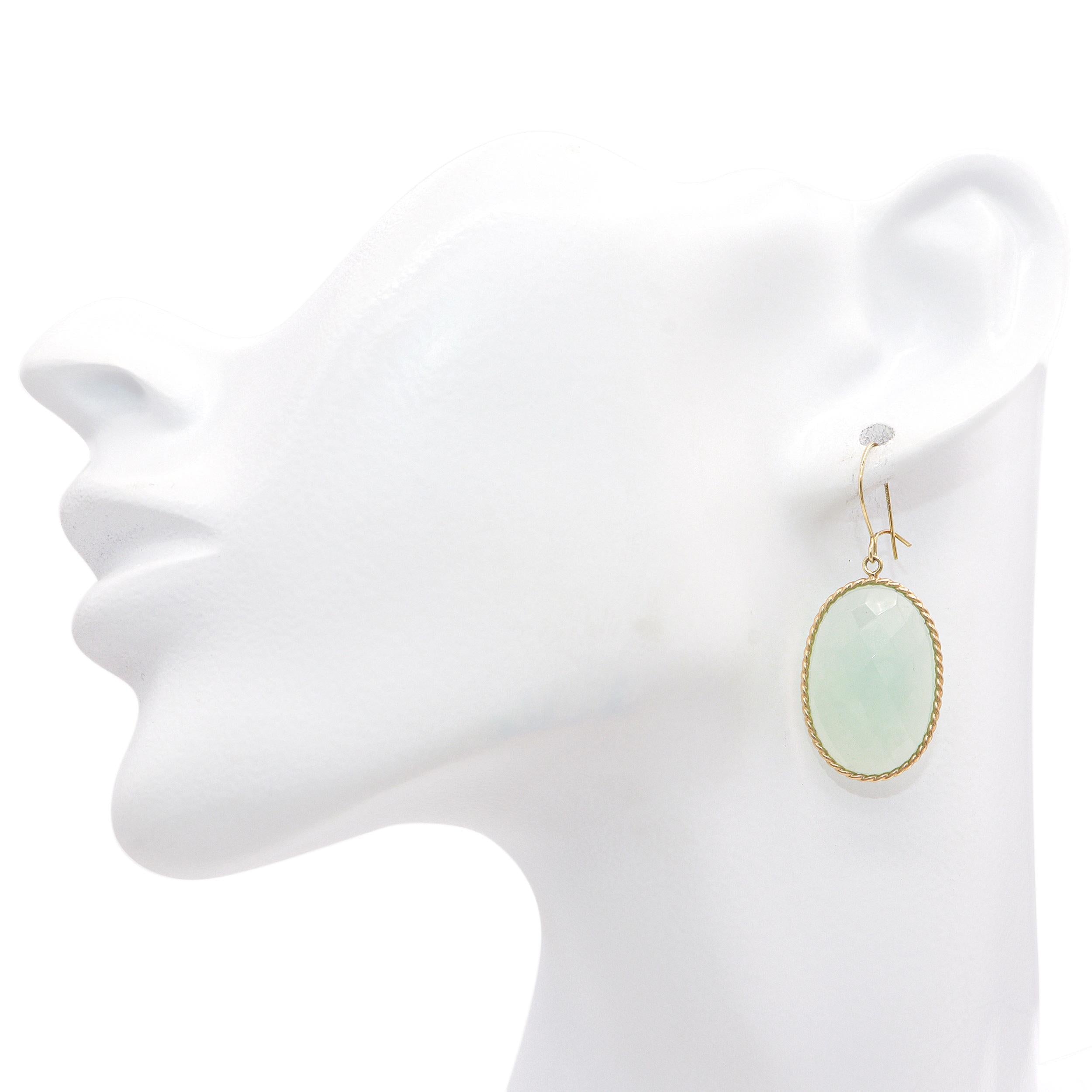 Vintage 14K Yellow Gold Faceted Chrysoprase Drop Earrings
