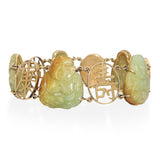 Vintage 14k Yellow Gold Carved Buddha Jadeite Jade Link Bracelet