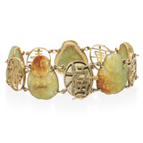 Vintage 14k Yellow Gold Carved Buddha Jadeite Jade Link Bracelet