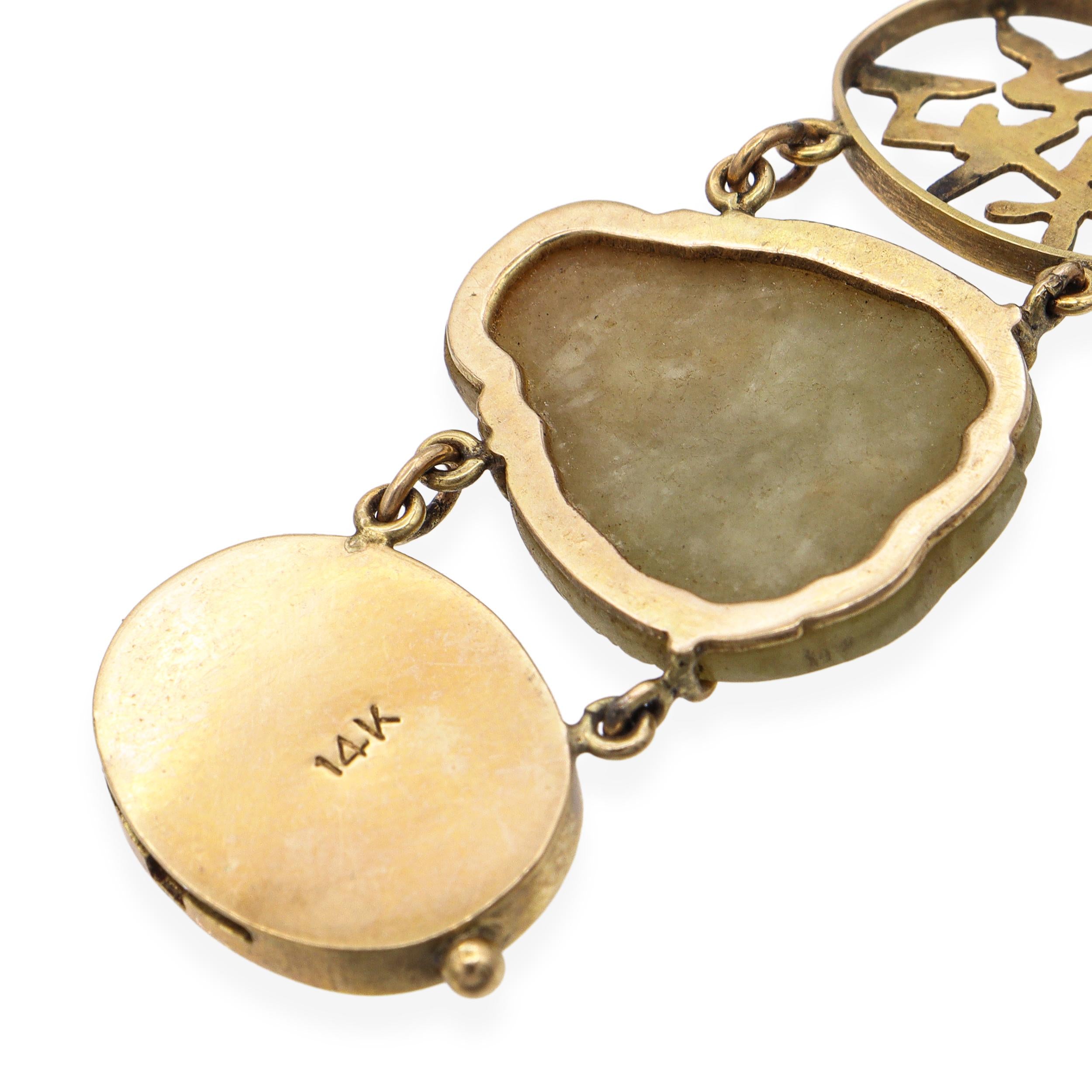 Vintage 14k Yellow Gold Carved Buddha Jadeite Jade Link Bracelet