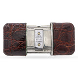 Vintage Movado Ermeto Tiffany & Co. Stainless Steel Brown Leather Travel Clock