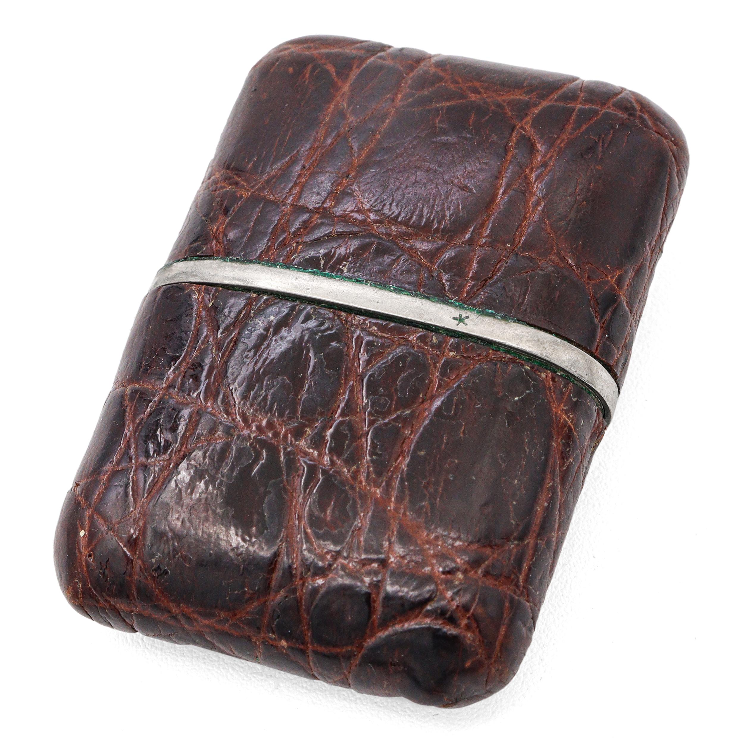 Vintage Movado Ermeto Tiffany & Co. Stainless Steel Brown Leather Travel Clock