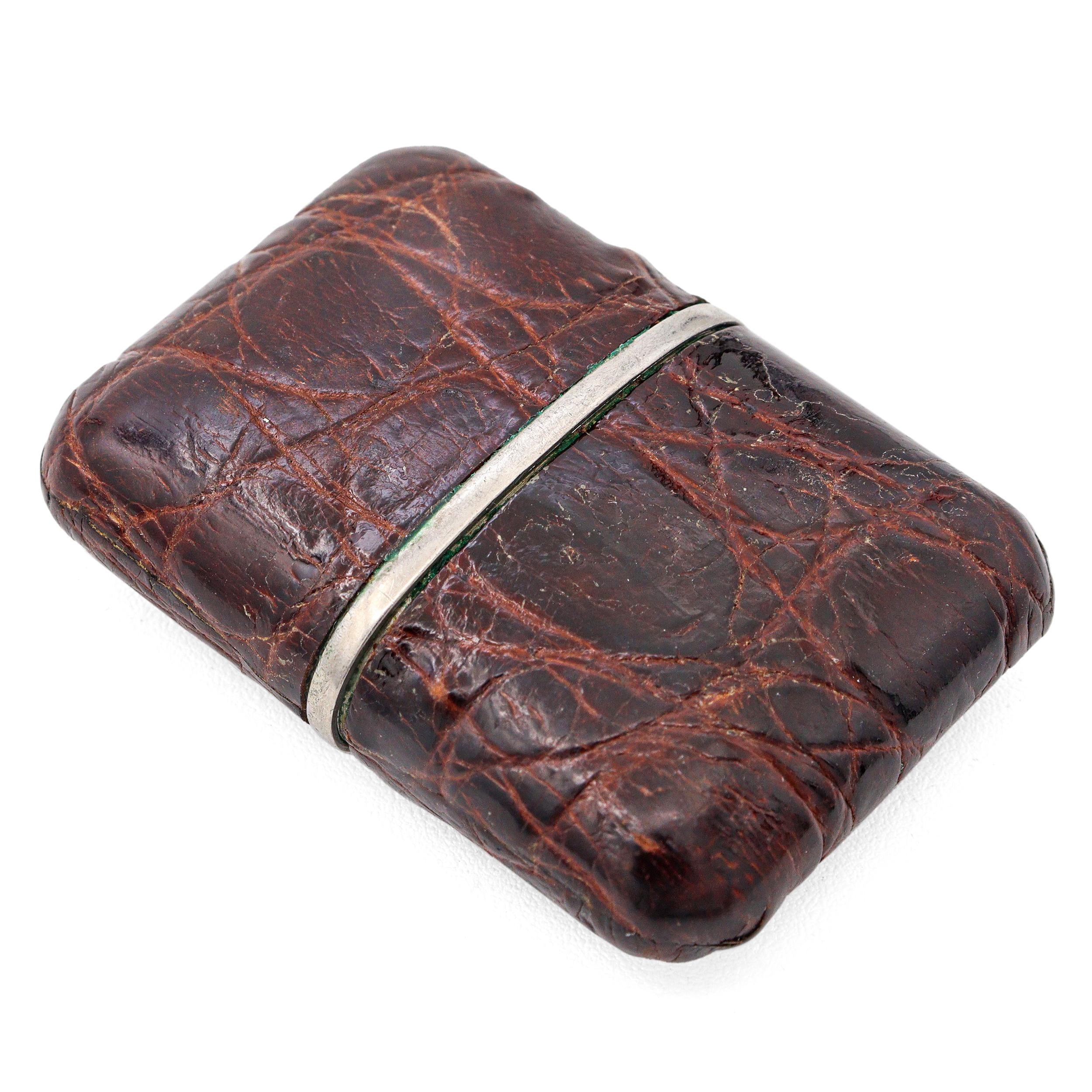 Vintage Movado Ermeto Tiffany & Co. Stainless Steel Brown Leather Travel Clock