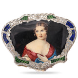 Antique Late Victorian Hand Engraved Silver Painted Enamel Lady Compact Case