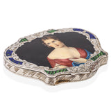 Antique Late Victorian Hand Engraved Silver Painted Enamel Lady Compact Case