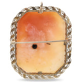 Antique 14K Yellow Gold Shell Cameo Diamond Accent Portrait Brooch Pendant