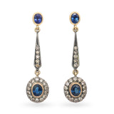 Vintage Silver Topped Yellow Gold Sapphire And Diamond Drop Earrings