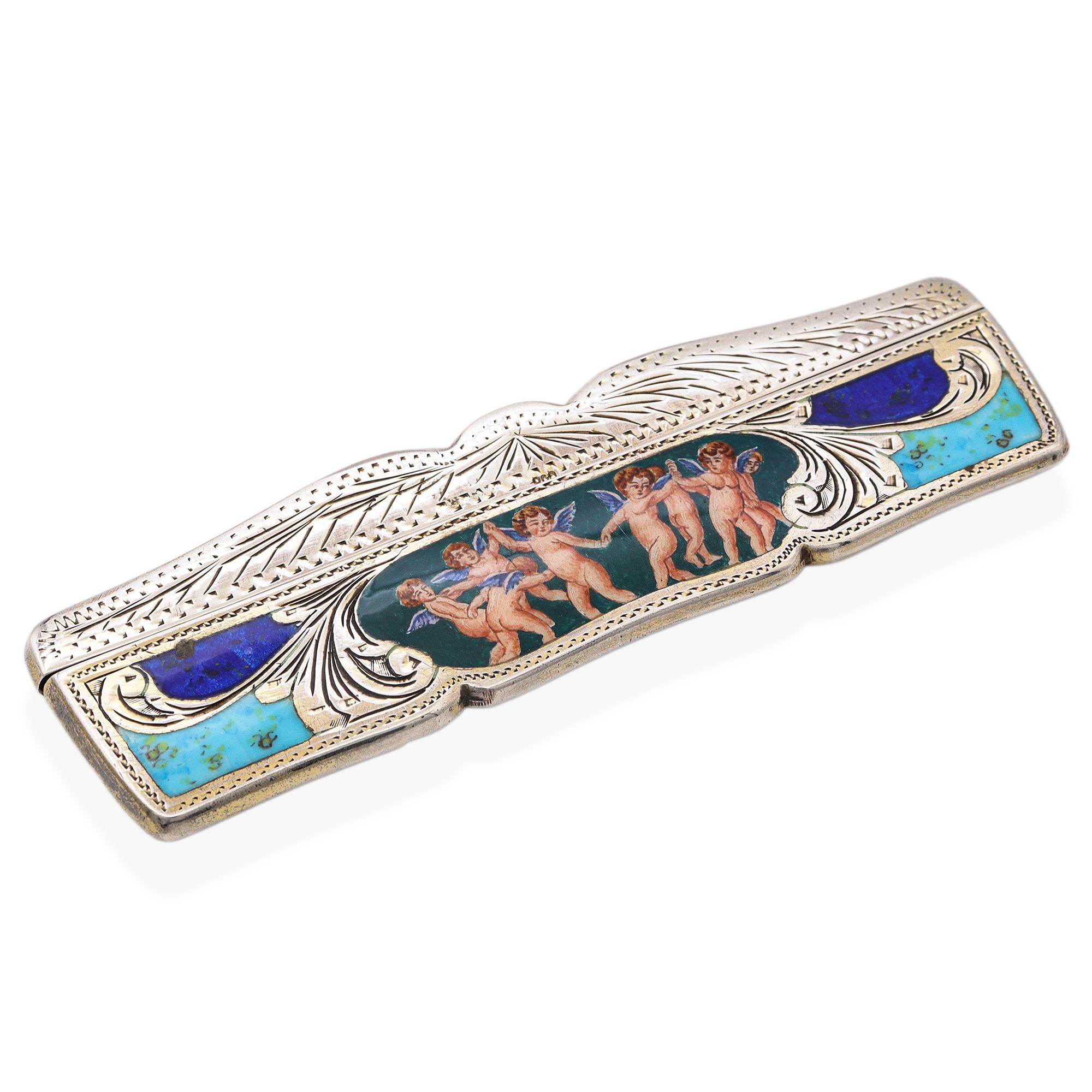 Antique Late Victorian Hand Engraved Silver Painted Enamel Cherubs Com ...