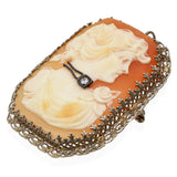 Antique 14K Yellow Gold Shell Cameo Diamond Accent Portrait Brooch Pendant