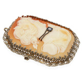 Antique 14K Yellow Gold Shell Cameo Diamond Accent Portrait Brooch Pendant