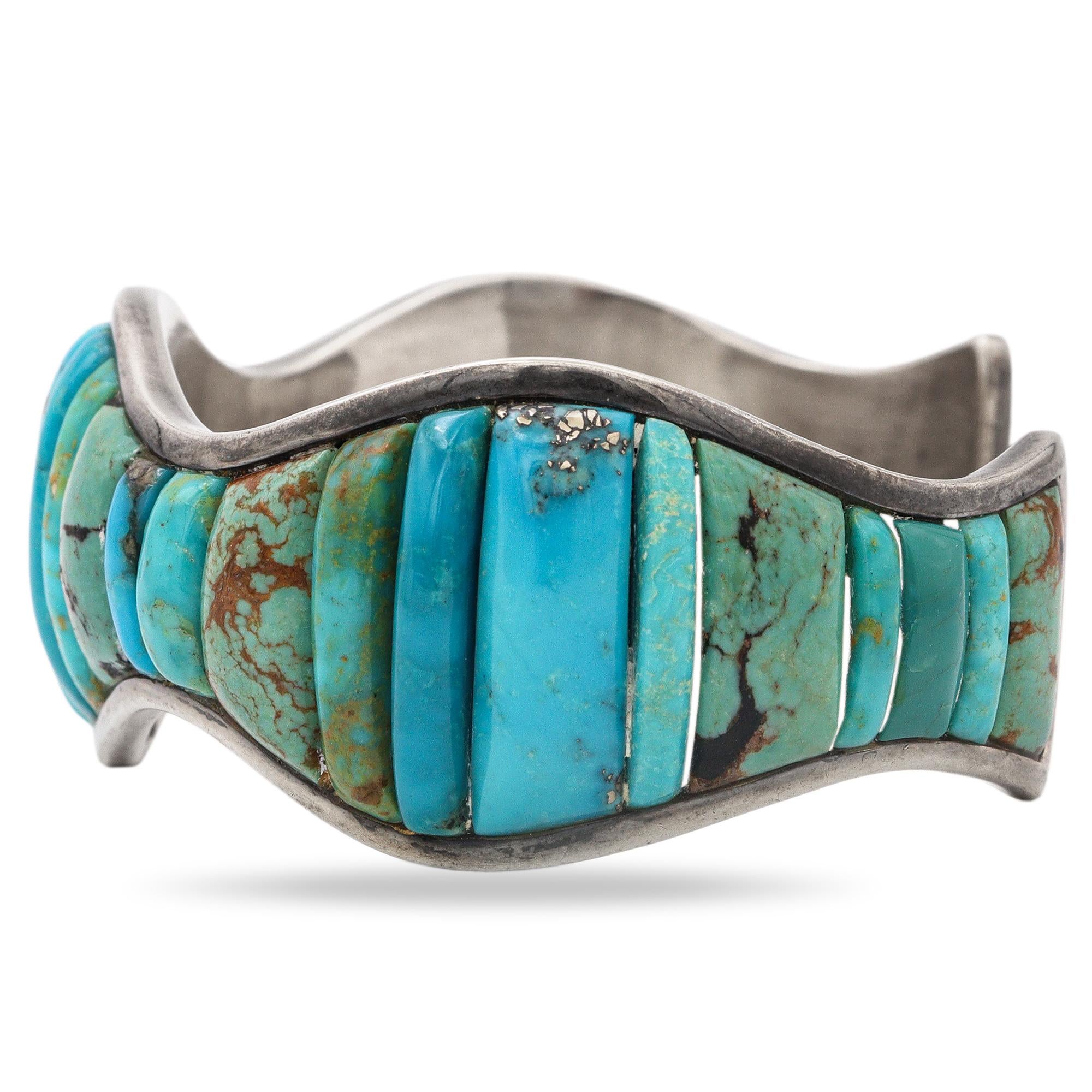 Vintage Southwestern Signed TOLLE Sterling Silver Turquoise Cuff Bracelet