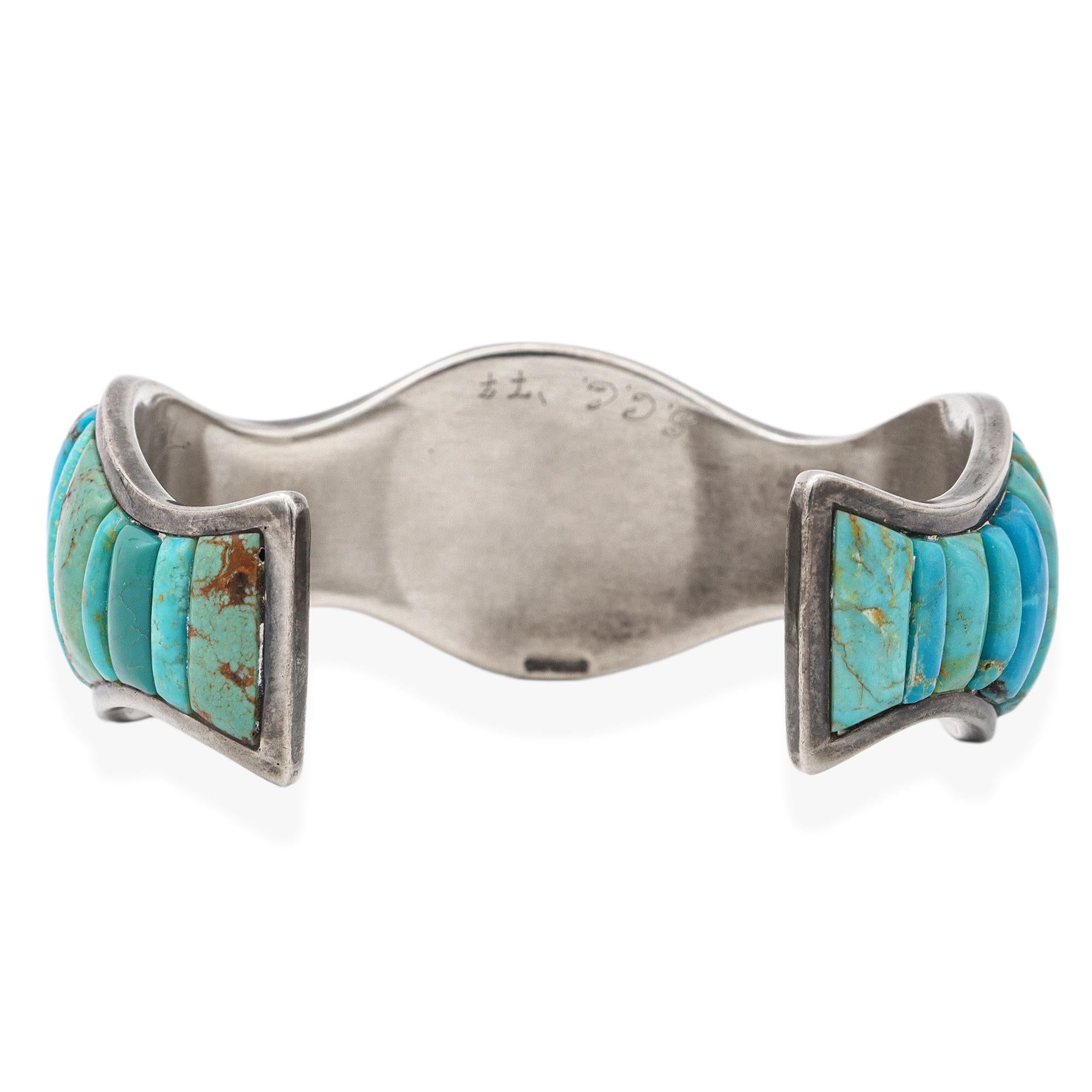 Vintage Southwestern Signed TOLLE Sterling Silver Turquoise Cuff Bracelet