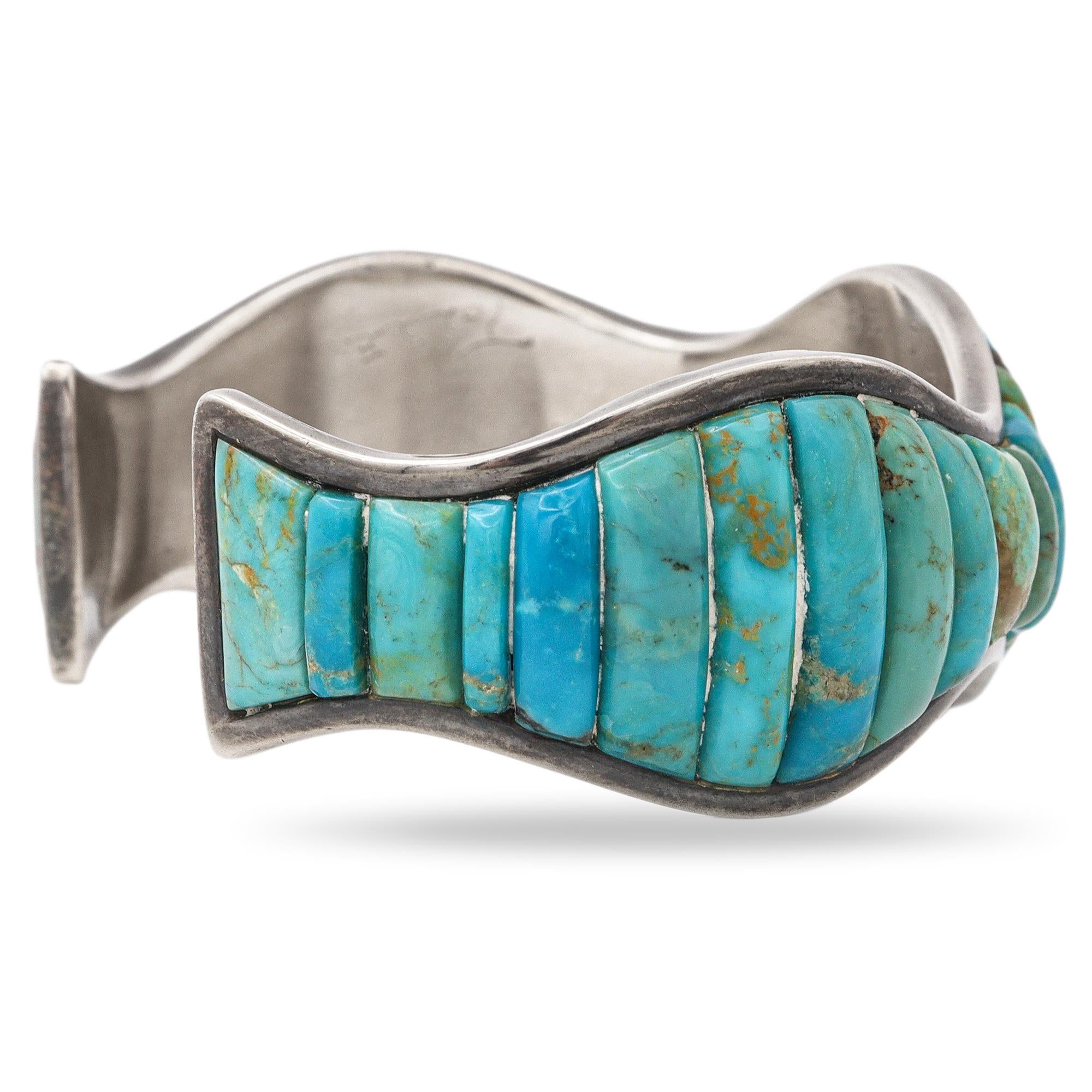 Vintage Southwestern Signed TOLLE Sterling Silver Turquoise Cuff Bracelet
