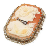 Antique 14K Yellow Gold Shell Cameo Diamond Accent Portrait Brooch Pendant