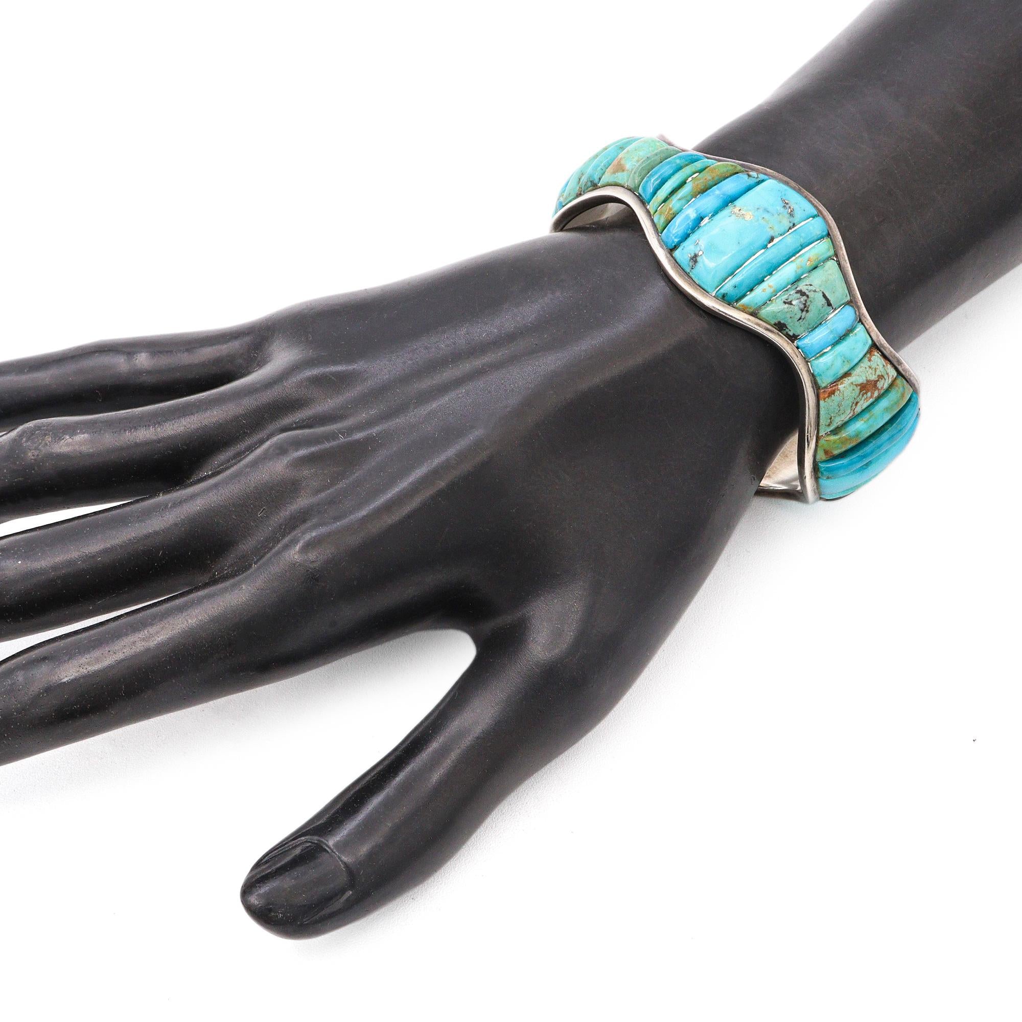 Vintage Southwestern Signed TOLLE Sterling Silver Turquoise Cuff Bracelet