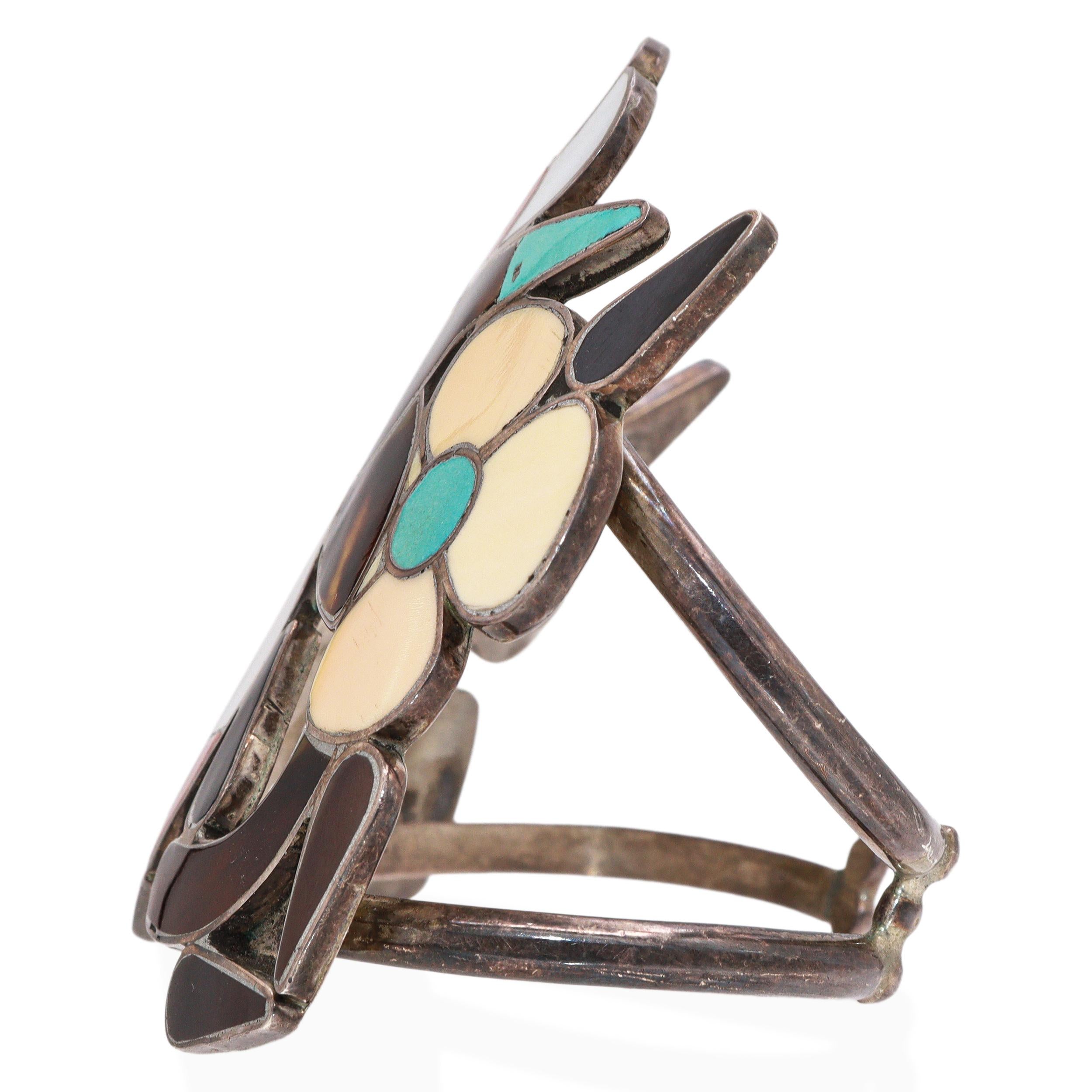 Zuni Bobby & Corraine Shack Sterling Silver Multi-Stone Hummingbird Inlay Cuff