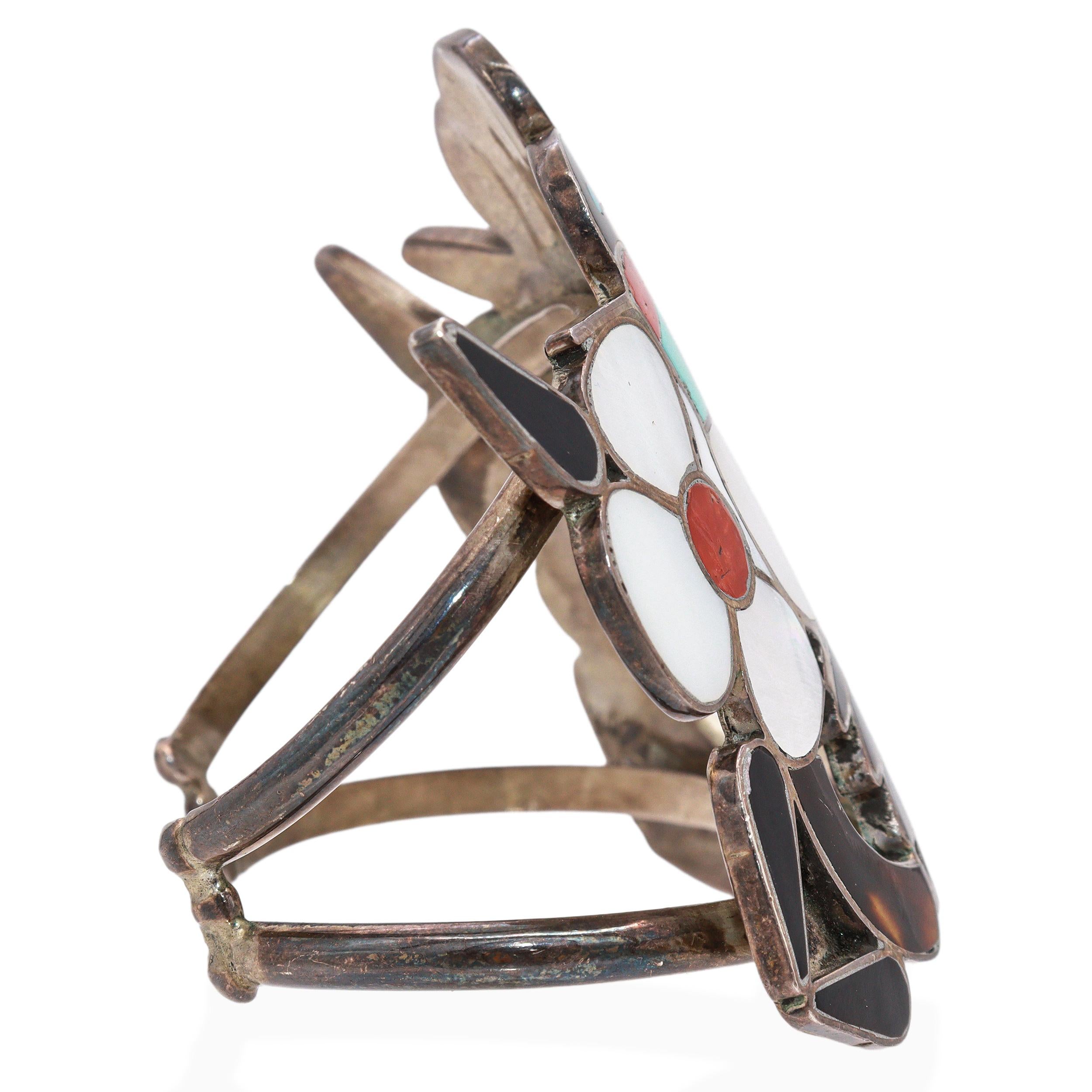 Zuni Bobby & Corraine Shack Sterling Silver Multi-Stone Hummingbird Inlay Cuff