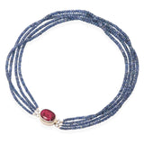 Sterling Silver Sapphire and Ruby Beaded Necklace