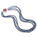 Sterling Silver Sapphire and Ruby Beaded Necklace